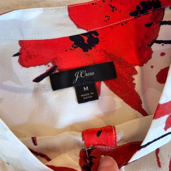 J. CREW Silk Ivory & Red Poppy Floral Blouse Career Casual Top - Picture 9 of 12